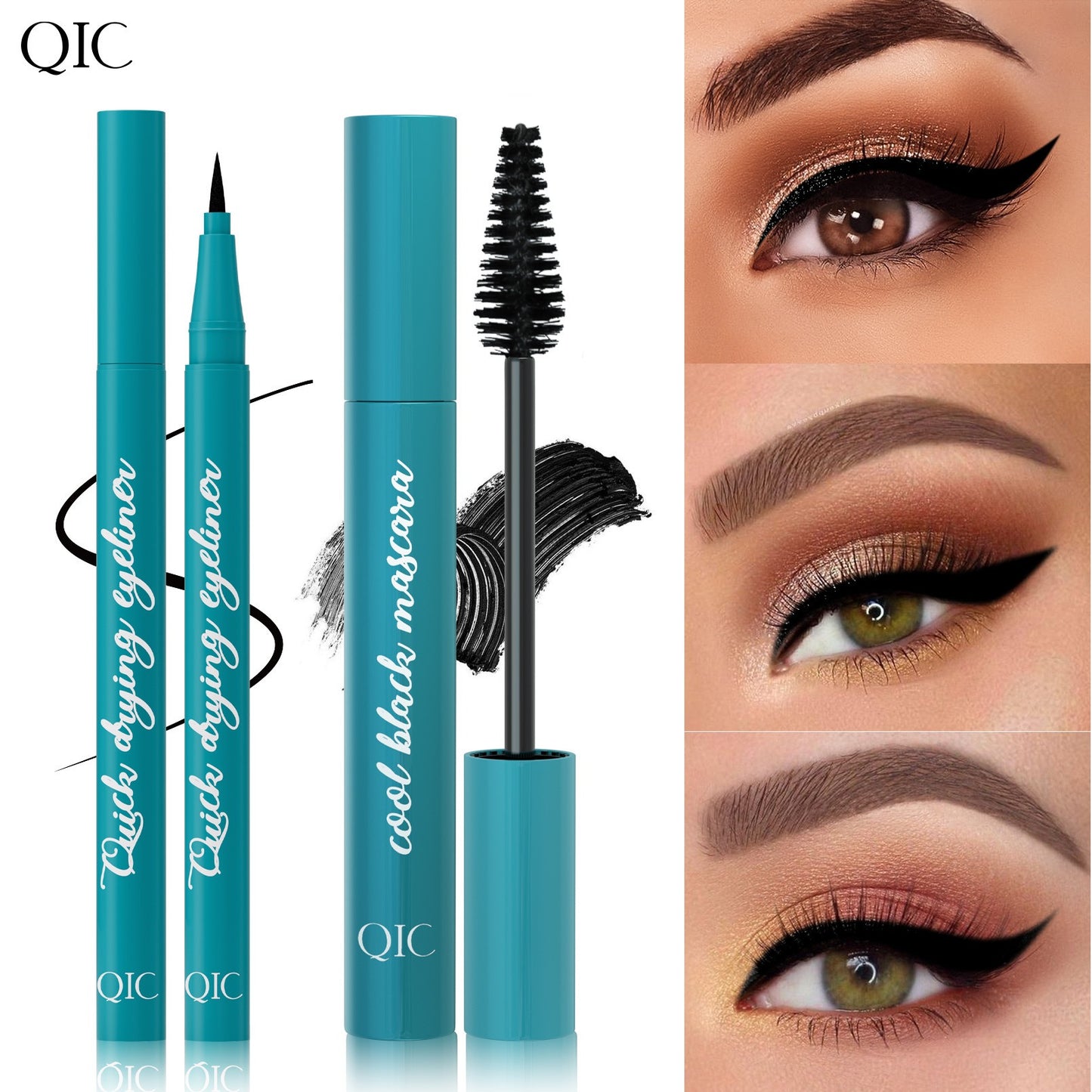 QIC Green Box 2in1 Eyeliner + Mascara Set Waterproof and Smudge-free Long, Thick and Curled Makeup