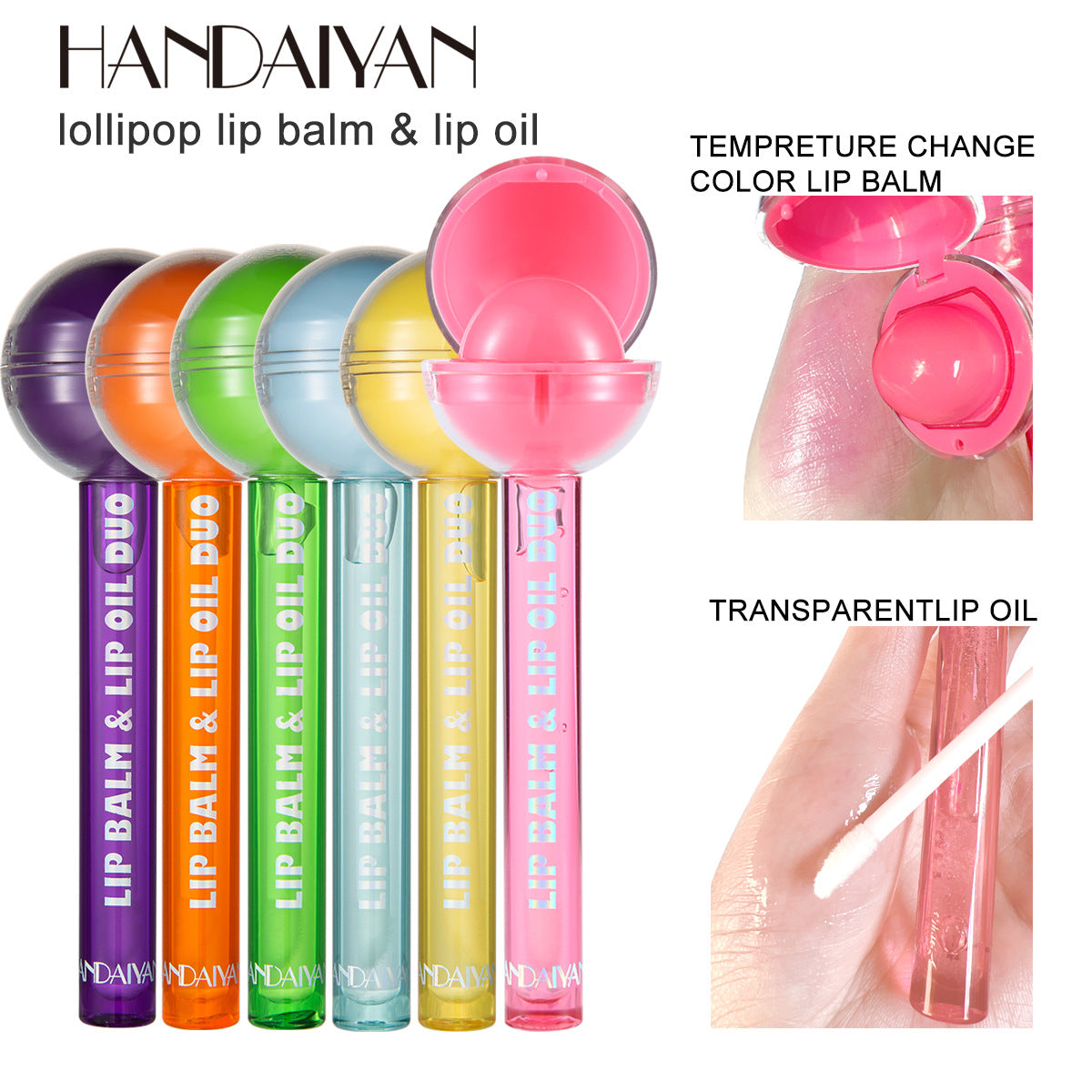 HANDAIYAN  Dual-Use Lollipop Color-Changing Lip Balm Lipstick Moisturizing Lip Oil Lip Gloss