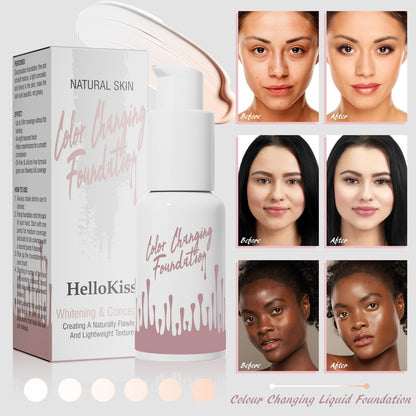 HelloKiss  Color changing foundation full coverage waterproof liquid foundation matte dark skin makeup concealer