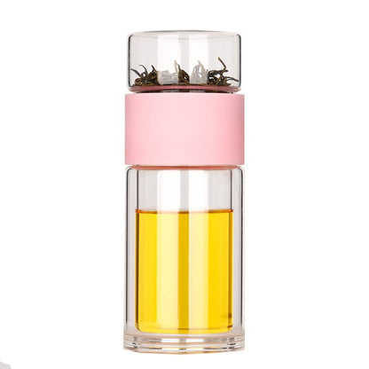 JOUDOO Tea Infuser Filter Double Wall Glass Sport Water Tumbler Portable High-temperature Transparent Water Cup Office Cup 35