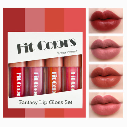 Fit Colors Matte Velvet Moisturizing Lip Gloss Lip Glaze Lipstick 4 Travel Small Set