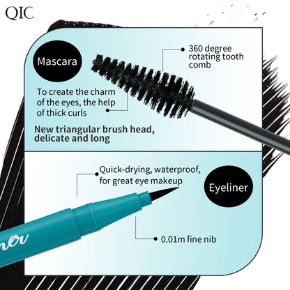 QIC Green Box 2in1 Eyeliner + Mascara Set Waterproof and Smudge-free Long, Thick and Curled Makeup