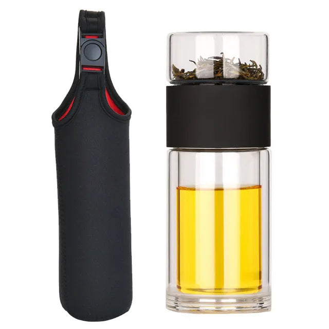 Portable Double Wall Glass Tea Mug Coffee Travel Cup Infuser Drink Bottle Tumbler Drinkware Eco-Friendly