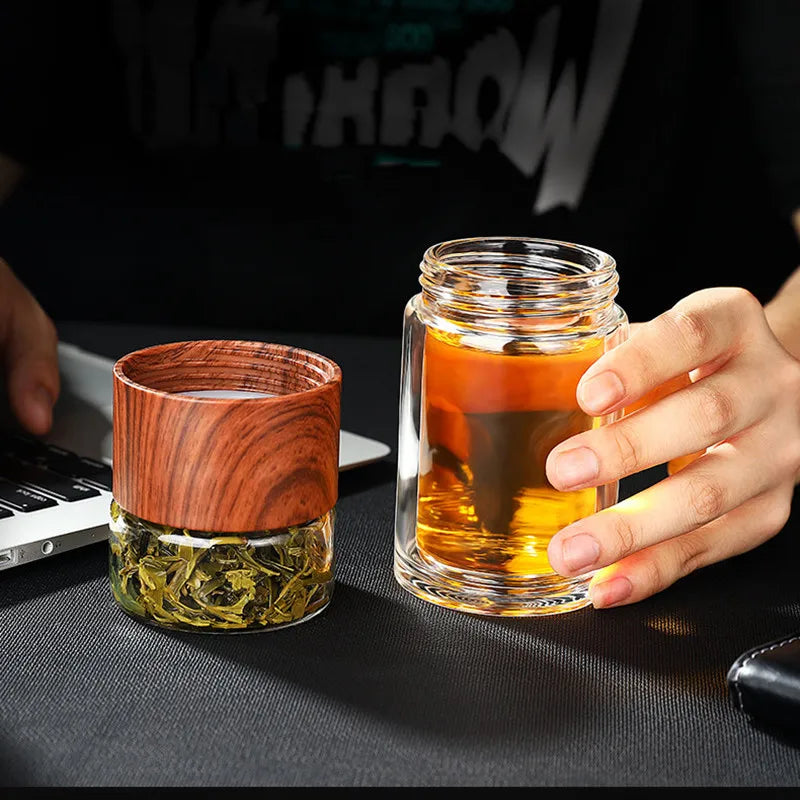 Portable Double Wall Glass Tea Mug Coffee Travel Cup Infuser Drink Bottle Tumbler Drinkware Eco-Friendly