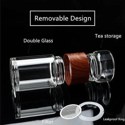 Portable Double Wall Glass Tea Mug Coffee Travel Cup Infuser Drink Bottle Tumbler Drinkware Eco-Friendly