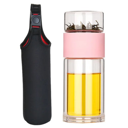 Portable Double Wall Glass Tea Mug Coffee Travel Cup Infuser Drink Bottle Tumbler Drinkware Eco-Friendly