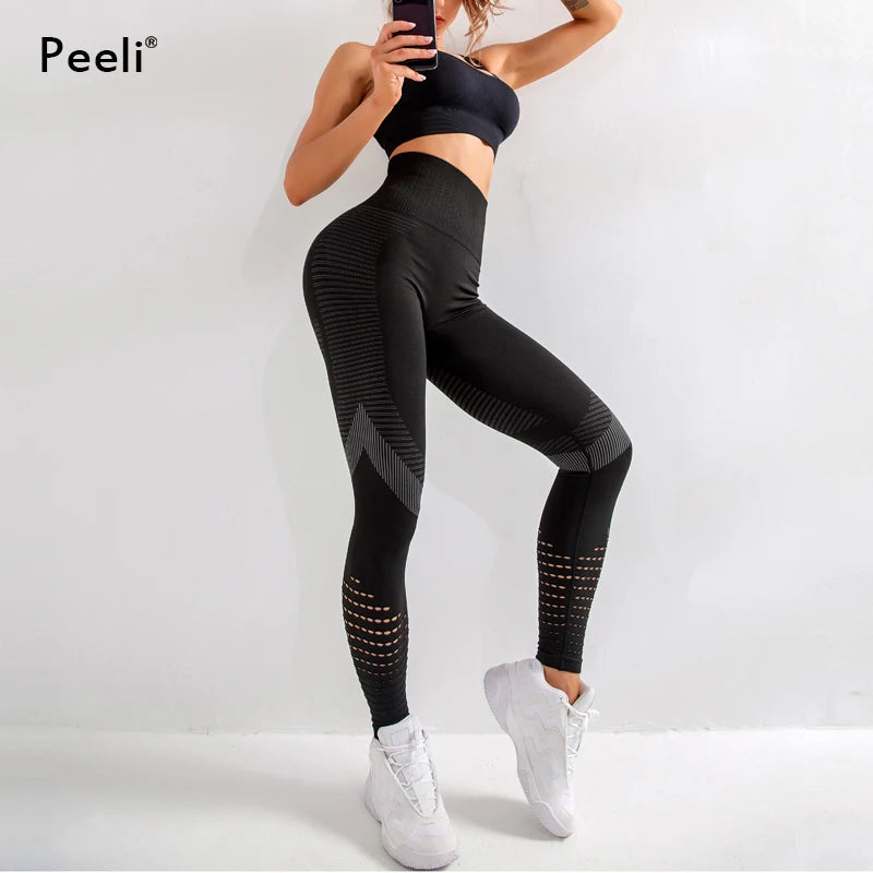 Peeli High Waist Seamless Leggings Yoga Pants Push Up Fitness Tight Workout Tummy Control Gym Leggings Athletic Pants Sportswear